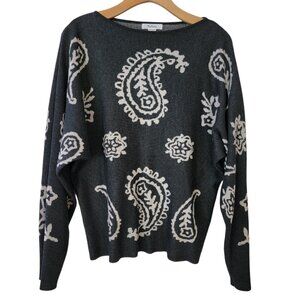 Rafiana Sweatshirt Gray Paisley Print Super Soft Polyester Sz L Career Casual